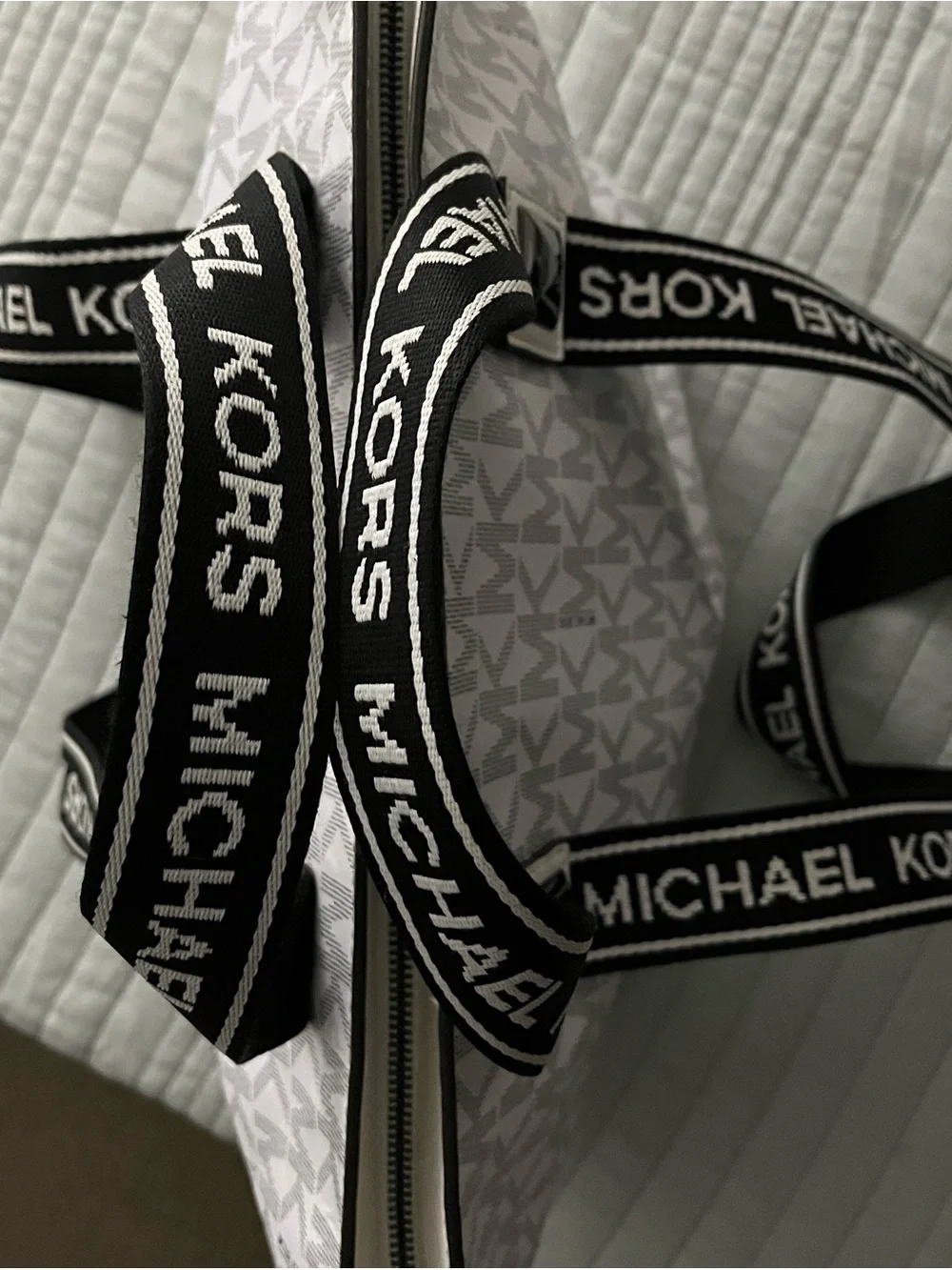 Michael Kors Kelly White Logo Tote Bag with Black Webbing Straps